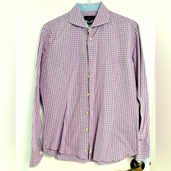Eredi Pisano***Pink/Blue Checked Shirt**Italian Slim Fit Luxury Shirt**$